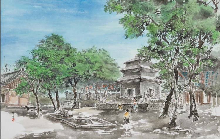경주-분황사- 44x72 한지에 석채