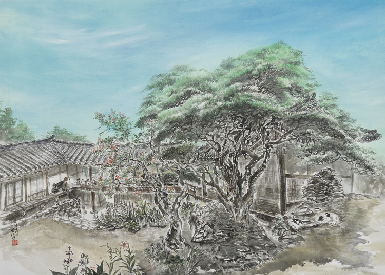 꽃비내리는영산암- 72x10 0 한지에 석채
