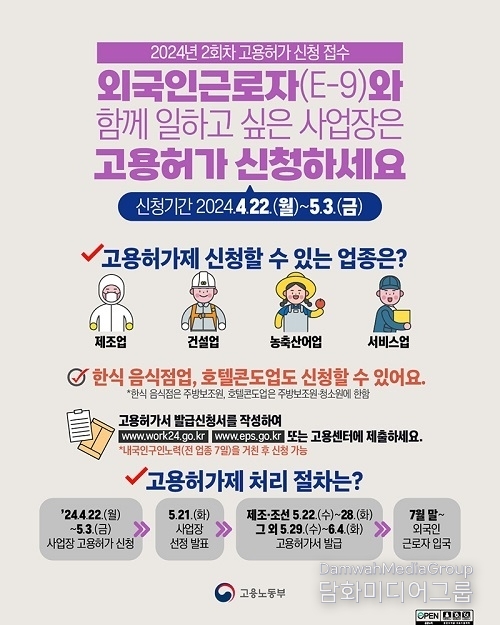 한식당·호텔·콘도, 외국인 근로자 고용허가 신청하세요
